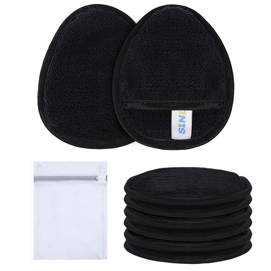 SINLAND Reusable Makeup Remover Pads For FaceEyeLips Microfiber Gentle Facial Cleansing Cloths for All Skin Types Friendly for Makeup Remover With Laundry Bag Black Pack of 6